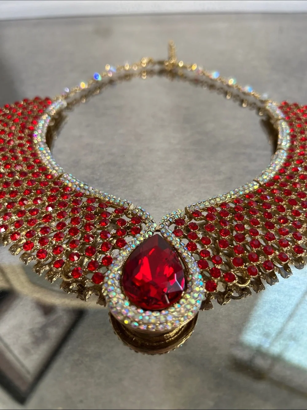 Gold-Tone Red Crystal Statement Necklace